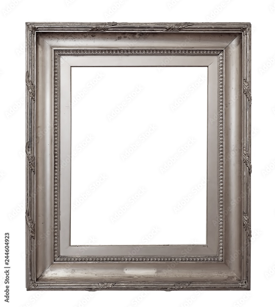 Fototapeta premium Silver frame for paintings, mirrors or photo isolated on white background 