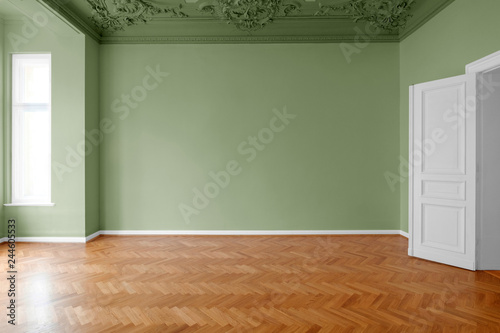 empty room with green painted walls,  home renovation concept 