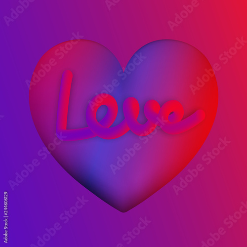 Love lettering on purple heart colorful neon figures