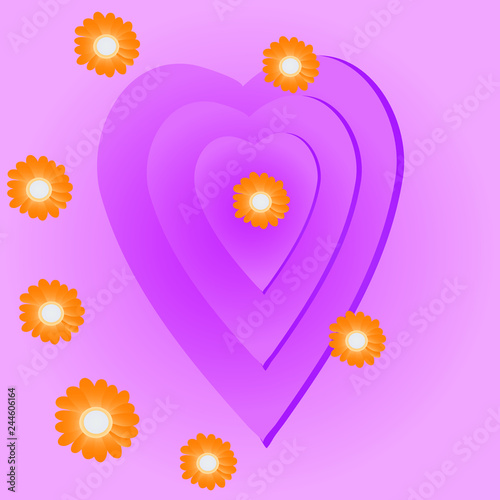 purple hearts with flowers
