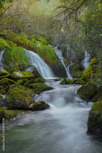 Fototapeta Naklejka Na Ścianę i Meble -  waterfall with green rocks in long exposure