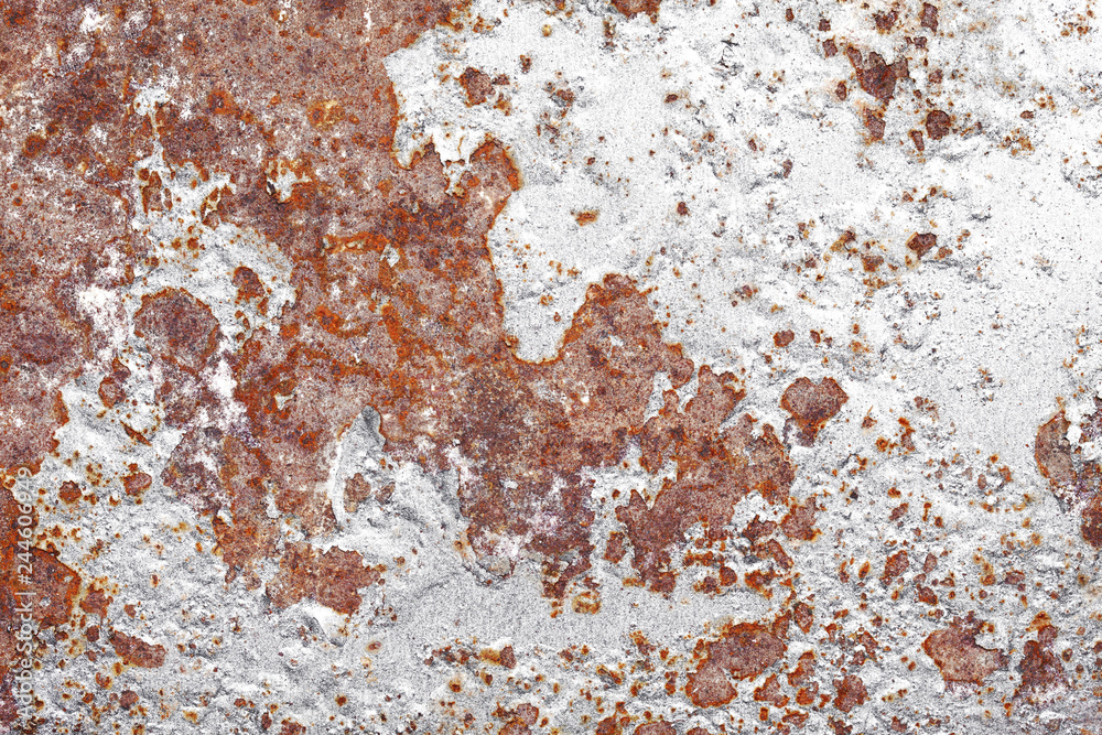 Fototapeta premium Industrial corroded metal surface with dry peeling paint texture.
