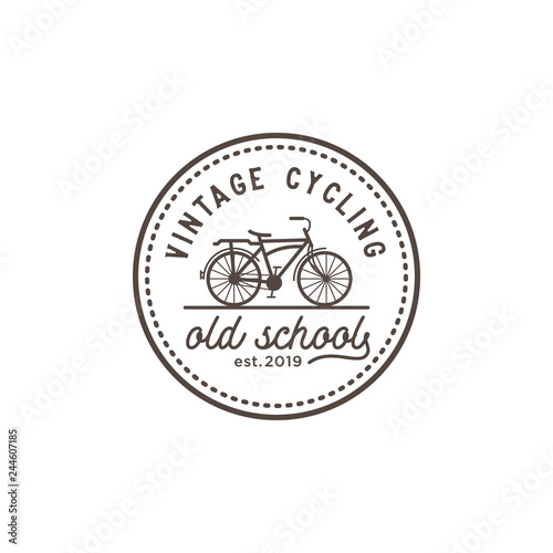 Vintage cycling old school logo design inspiration in black color with circle shaped photo