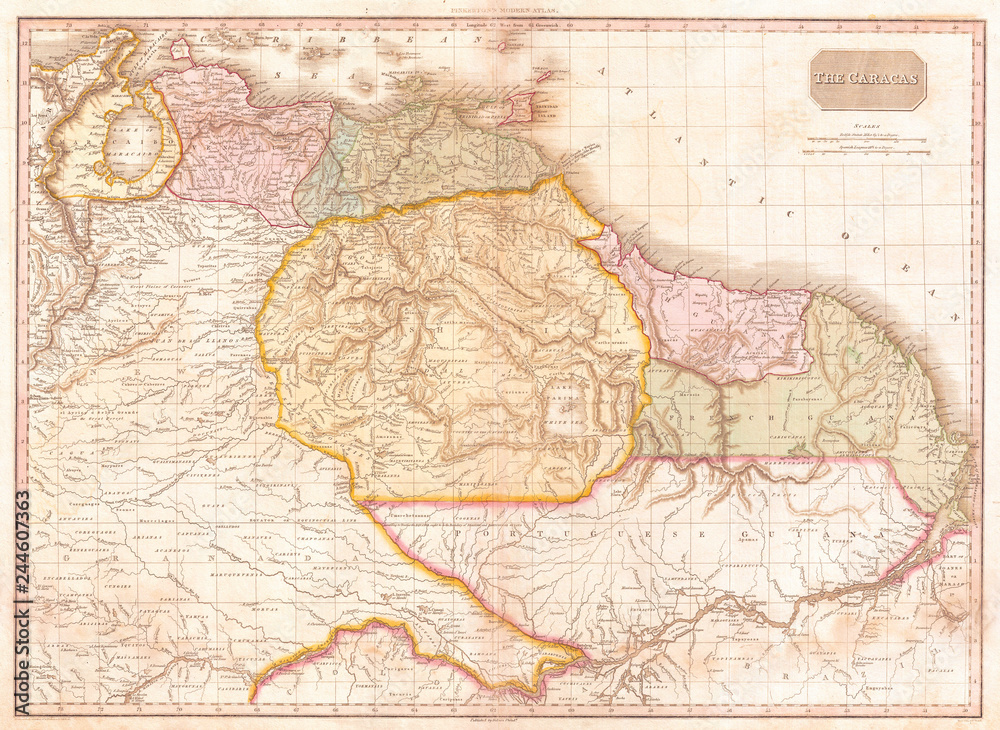 1818, Pinkerton Map of Northeastern South America, Venezuela, Guyana, Surinam, John Pinkerton, 1758 – 1826, Scottish antiquarian, cartographer, UK