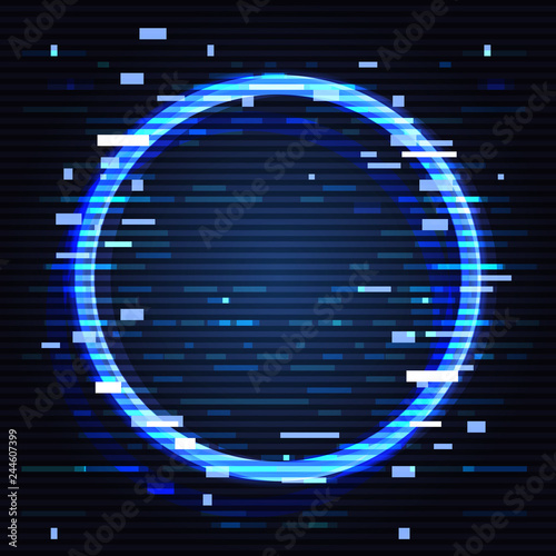 Glitch circle. Round object in computer style effect. Vector design art