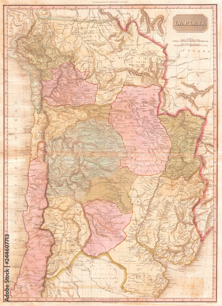 1818, Pinkerton Map of of La Plata, Southern South America, Argentina, Chile, Bolivia, John Pinkerton, 1758 – 1826, Scottish antiquarian, cartographer, UK