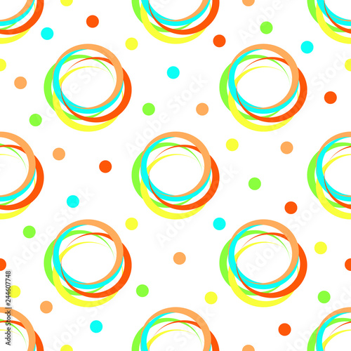 Seamless geometric vintage retro vector pattern background design modern art with colorful circles and polka dots tiled white yellow aqua blue orange green