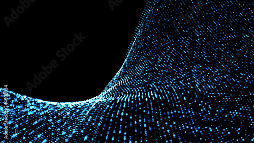 Music abstract background. Interweaving of atomic particles in space. Network connection structure. Big data digital background.3d rendering.