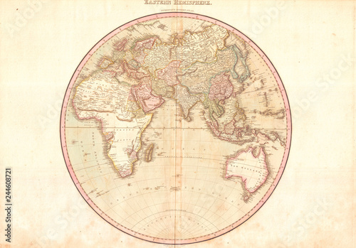 Map of the Eastern Hemisphere, Asia , Africa , Europe , Australia, 1818, Pinkerton