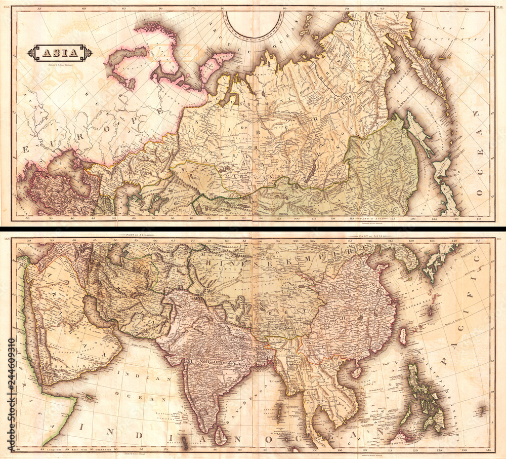 1820, Lizars Wall Map of Asia, in two panels