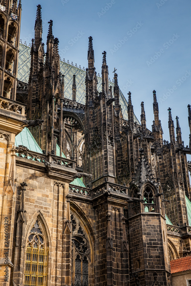 Details of the facade of the Metropolitan Cathedral of Saints Vitus, Wenceslaus and Adalbert in Prague