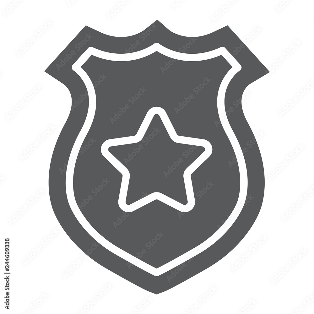 Police badge glyph icon, police and sheriff, officer badge sign, vector graphics, a solid pattern on a white background.