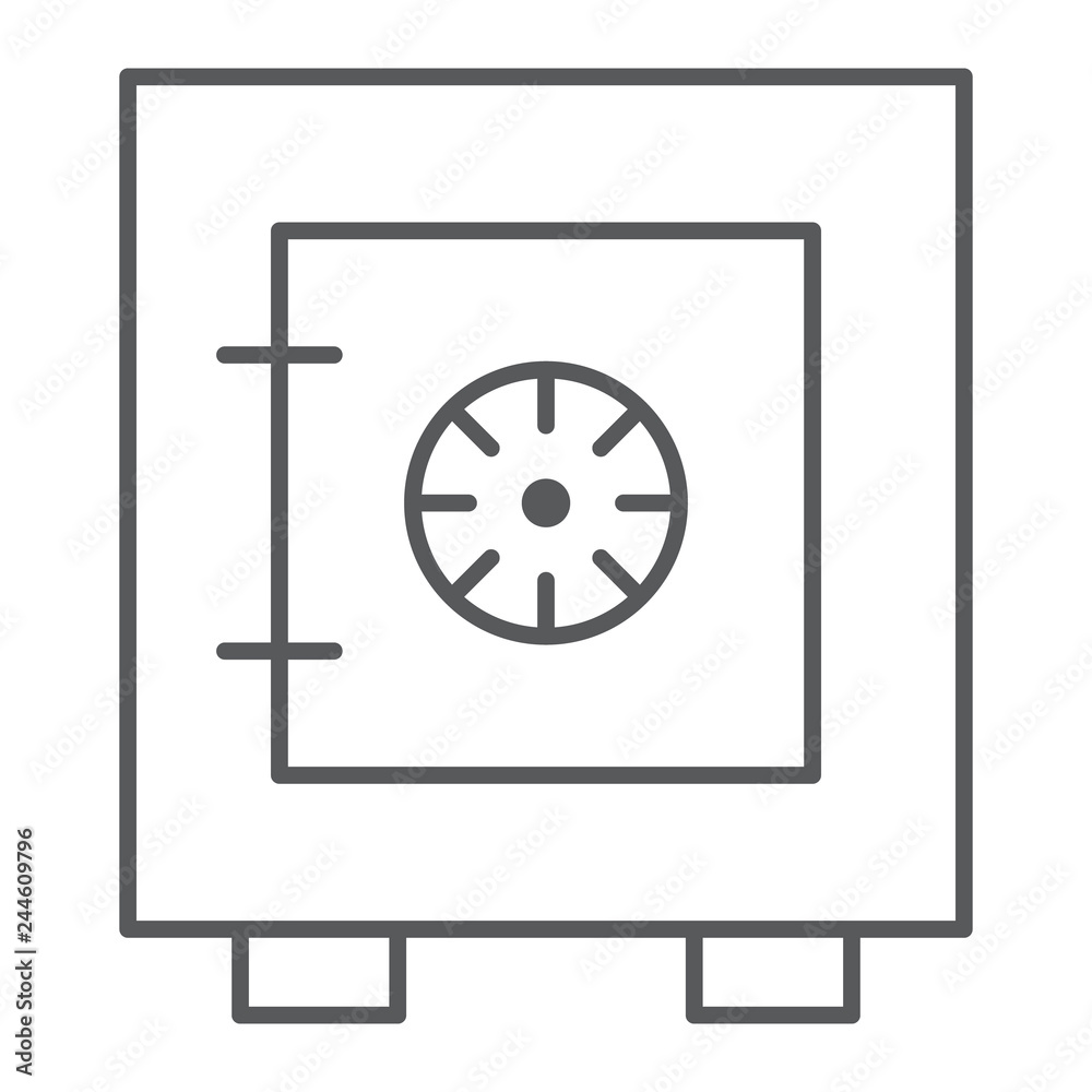 Safety box thin line icon, safe and security, strongbox sign, vector graphics, a linear pattern on a white background.