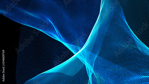 Clash of musical waves. Interweaving of atomic particles in space. Network connection structure. Large data background .3d rendering.
