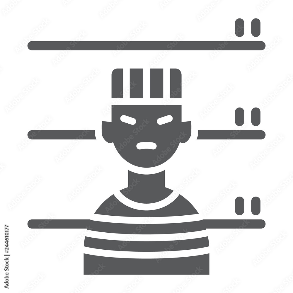 Prisoner glyph icon, criminal and jail, man sign, vector graphics, a solid pattern on a white background. Prisoner glyph icon, criminal and jail, man sign, vector graphics, a solid pattern on a white background.
