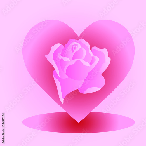 Scarlet heart with a rose on a love background
