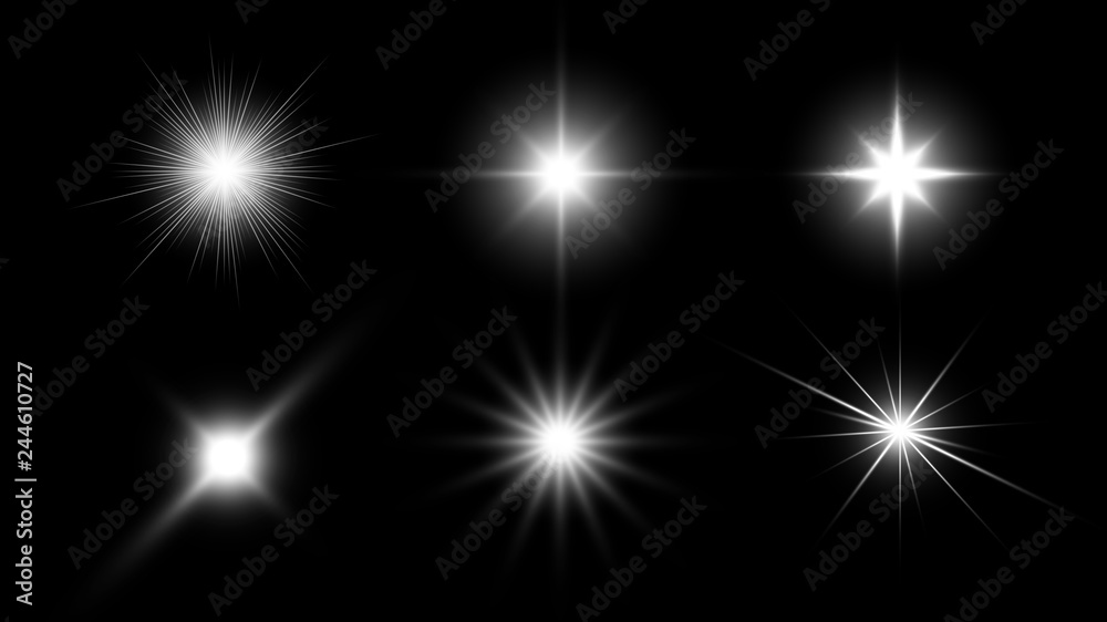 Glowing stars, light effects graphic elements, vector illustration - obrazy, fototapety, plakaty 