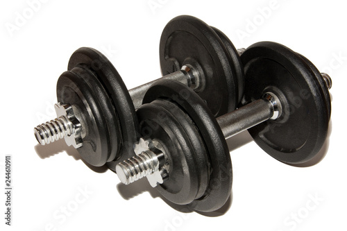 Black collapsible dumbbells. Isolated on white background.