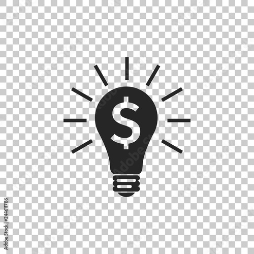 Light bulb with dollar symbol business concept icon isolated on transparent background. Money making ideas. Flat design. Vector Illustration