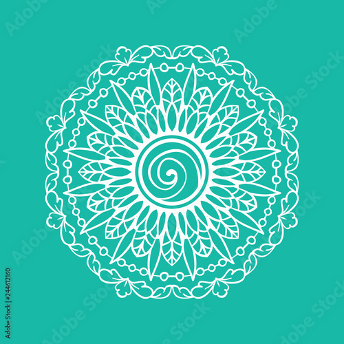 Blue round ornamental mandala. Simple pattern for tshirt print design or greeting card. photo