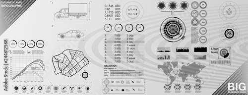 Futuristic user interface. HUD UI. Abstract virtual graphic touch user interface. Cars infographic. Vector science abstract.  Vector illustration.
