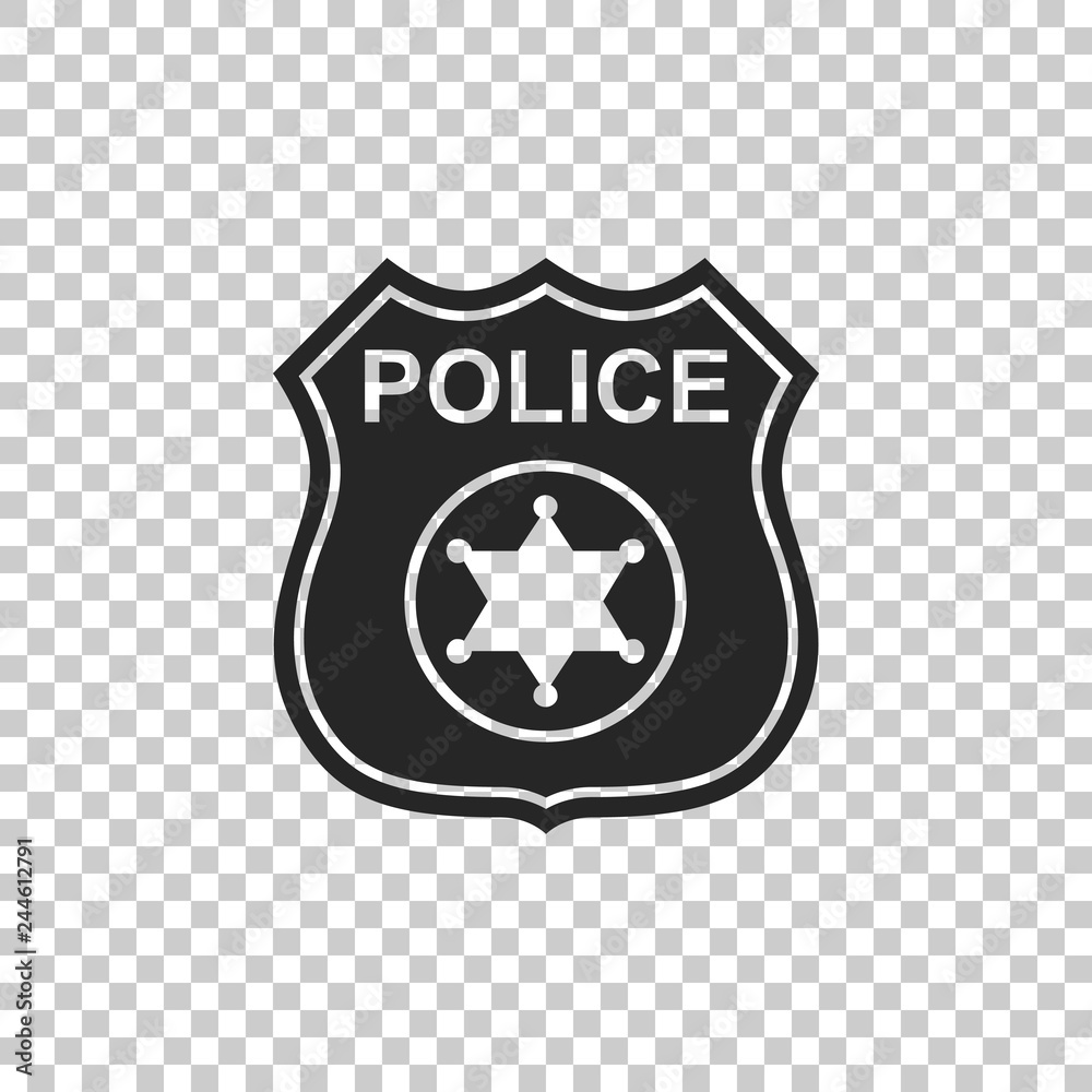 Police badge icon isolated on transparent background. Sheriff badge sign. Flat design. Vector Illustration