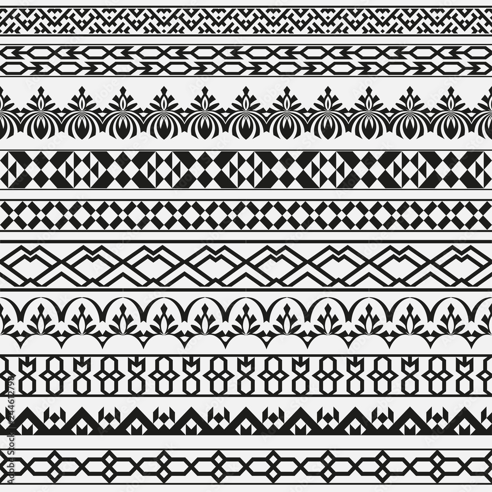 A monochrome vector set of dividers in east style. A monochrome vector set of dividers in east style.