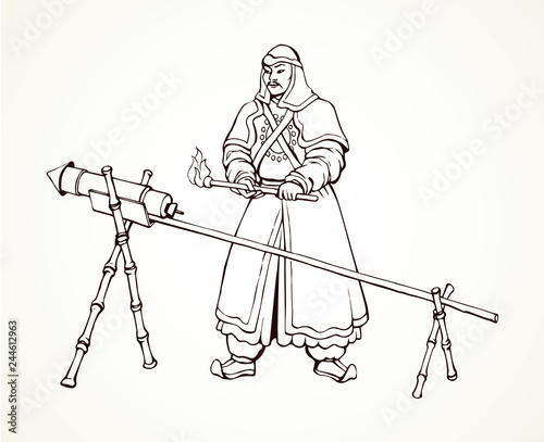 Vector drawing of Chinese warrior
