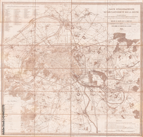 Fotografie, Obraz 1852, Andriveau Goujon Map of Paris and Environs, France