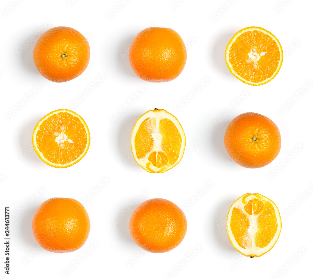 Fototapeta premium Fruits pattern. Collection of oranges on white