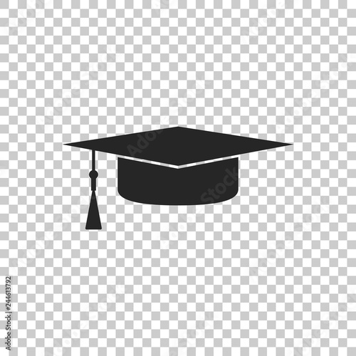 Graduation cap icon isolated on transparent background. Graduation hat with tassel icon. Flat design. Vector Illustration