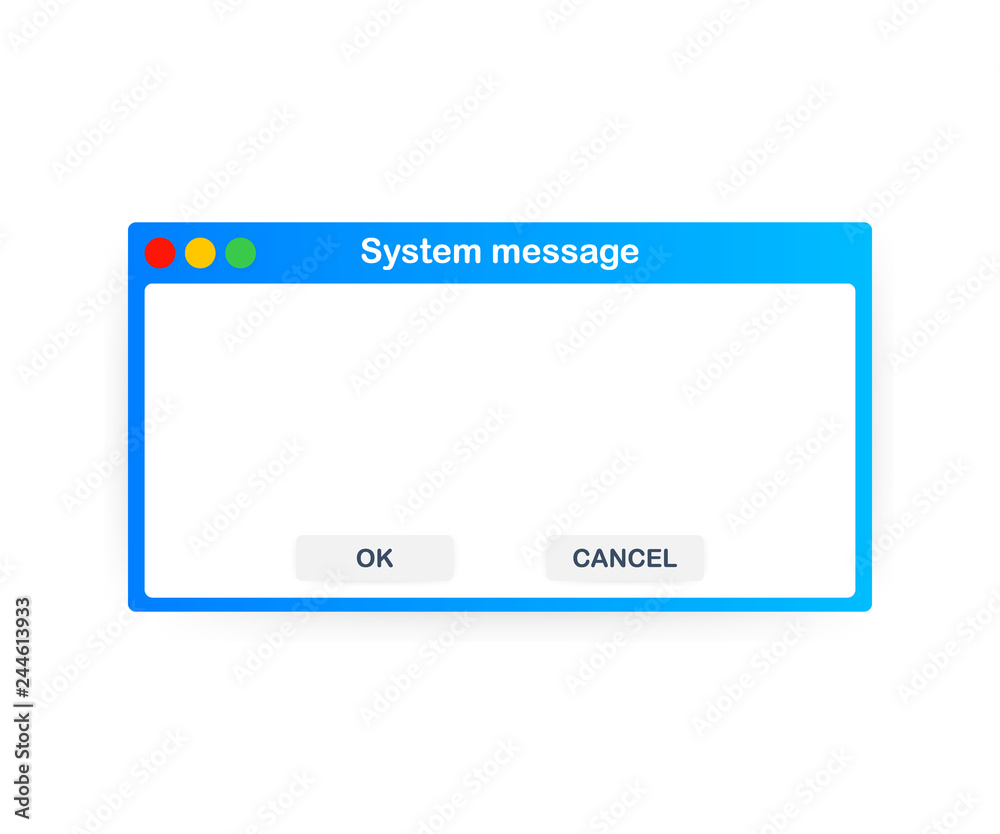 Old School Operating System Message Template. Classic Computer User Interface Element with OK and Cancel Buttons. Vector illustration.