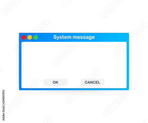 Old School Operating System Message Template. Classic Computer User Interface Element with OK and Cancel Buttons. Vector illustration.