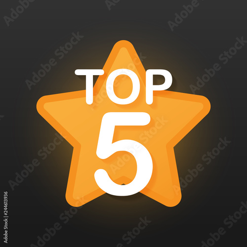 Top 5 - Top Five gold label on black background. Vector illustration.