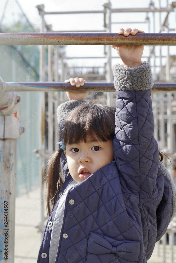 Fototapeta premium 雲梯で遊ぶ幼児 (4歳児)