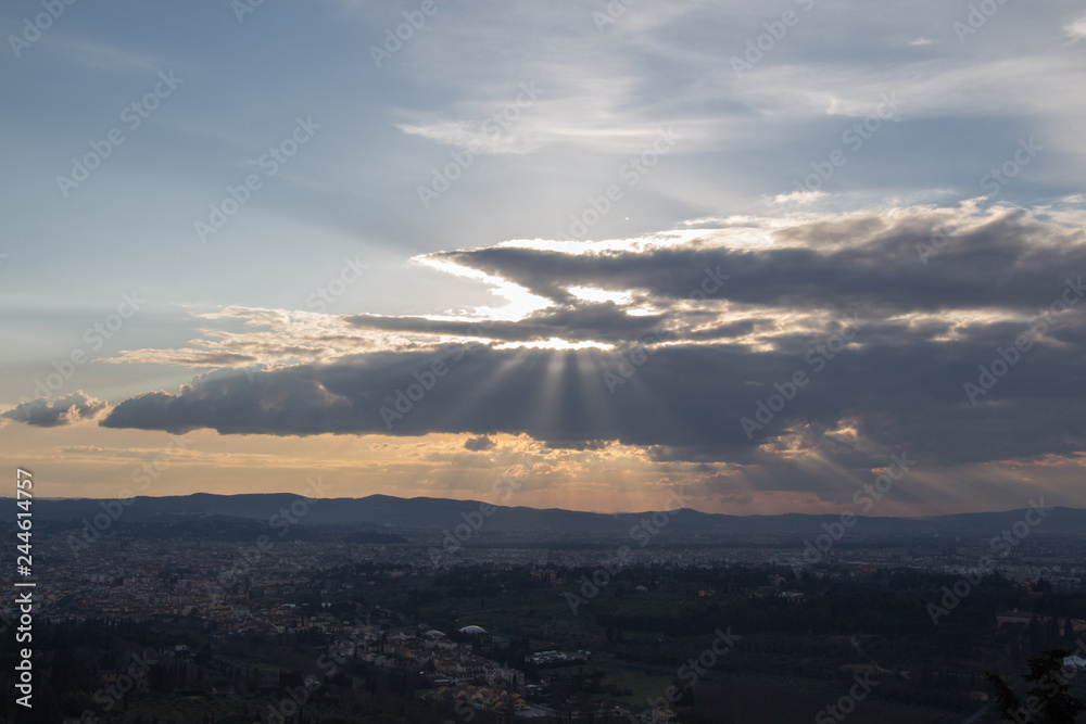 Sun lights break through clouds, Tuscany, Italy. Sun lights break through clouds, Tuscany, Italy.