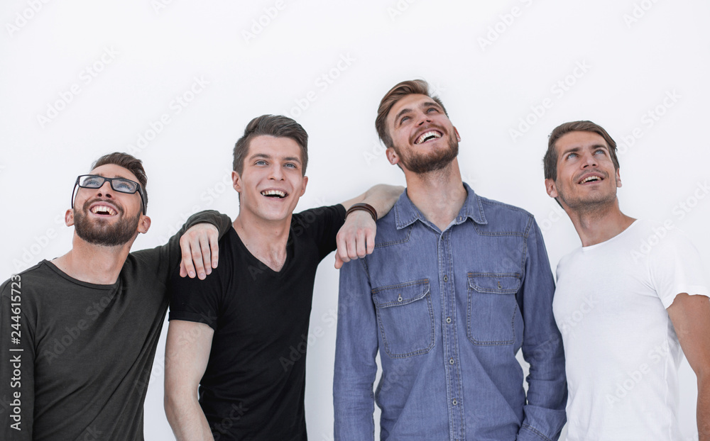 portrait of many men smiling and looking upwards portrait of many men smiling and looking upwards