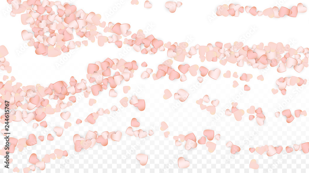 Love Hearts Confetti Falling Background. St. Valentine's Day pattern Romantic Scattered Hearts. Vector Illustration for Cards, Banners, Posters, Flyers for Wedding, Anniversary, Birthday Party, Sales.