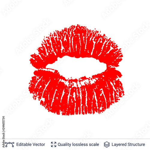 Red lips print isolated on white background.
