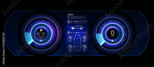 Car HUD Dashboard. Abstract virtual graphic touch user interface. Futuristic user interface HUD and Infographic elements.