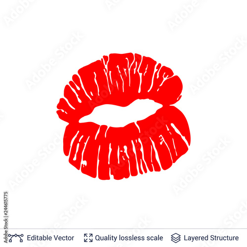 Red lips print isolated on white background.