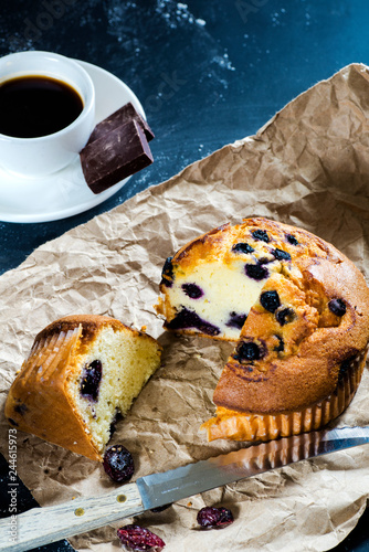 blueberry muffin and coffee photo