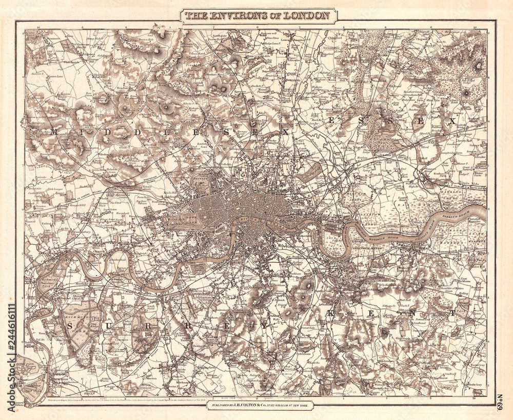 1855, Colton Map of London, England
