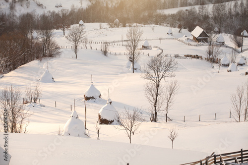 Winter rural haystack countryside landscape