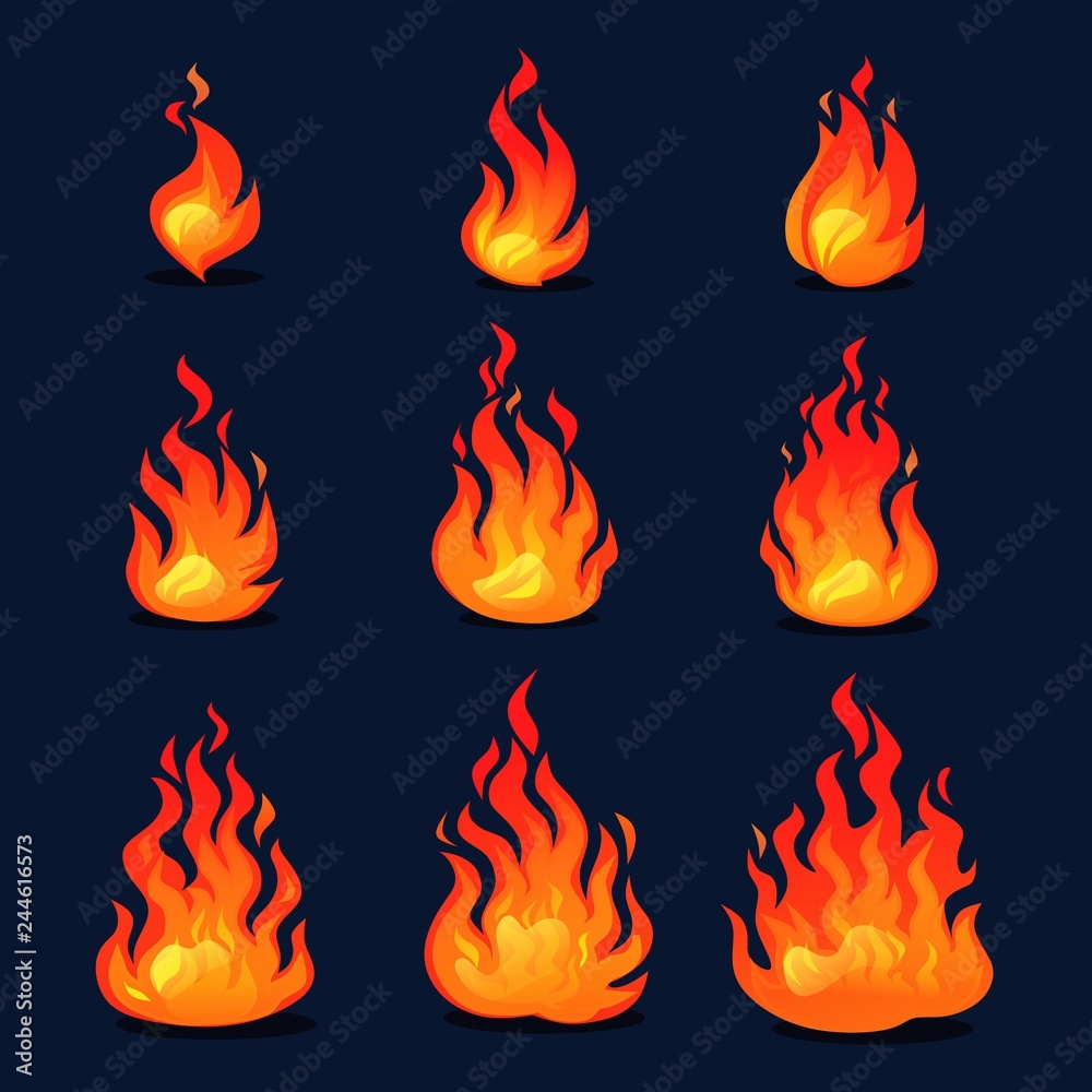 Cartoon fire animation design. Vector fireplace illustration for ...