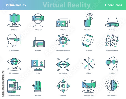 Set of linear virtual reality colored icons