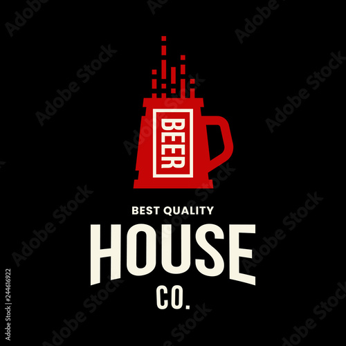 Modern craft beer drink vector logo sign for bar, pub, store, brewhouse or brewery isolated on black background. Premium quality mug logotype illustration. Brewing fest fashion t-shirt badge design.