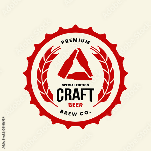 Modern craft beer drink vector logo sign for bar, pub, store, brewhouse or brewery isolated on light background. Premium quality bottle logotype illustration. Brewing award t-shirt badge design.