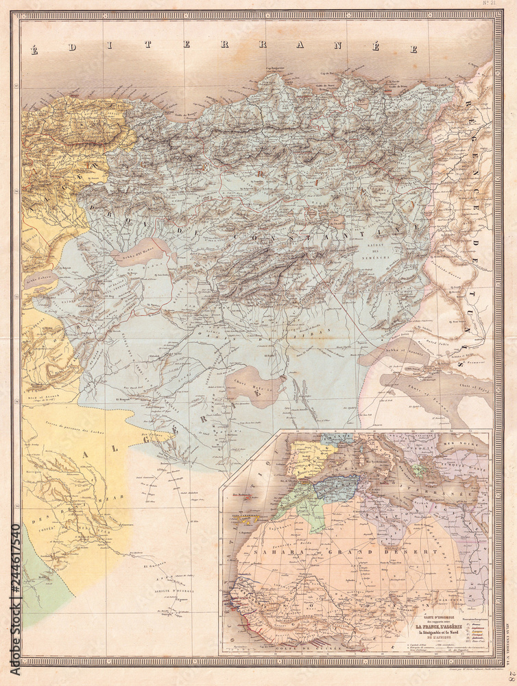 1857, Dufour Map of Constantine, Algeria
