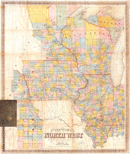 1857, Chapman Pocket Map of the North West, Illinois, Wisconsin, Iowa